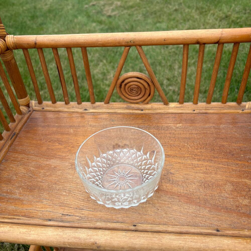 Vintage Arcoroc France Clear Glass Dessert Berry Bowl Diamond Starburst 5"